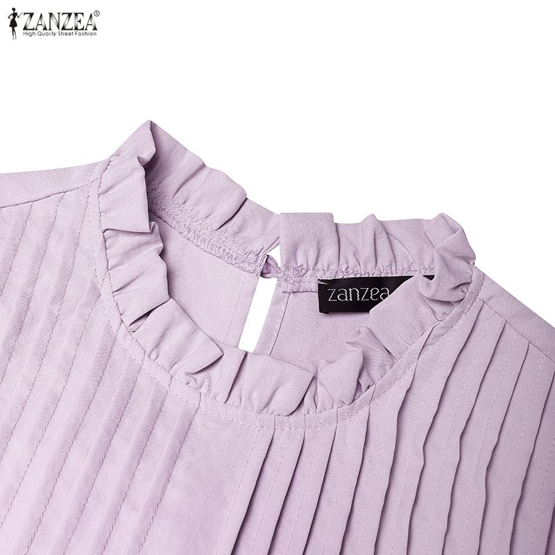ZANZEA Camicetta casual da donna a maniche lunghe con scollo rotondo e tinta unita