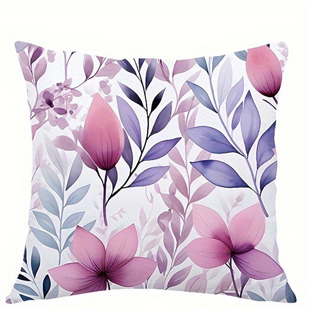 Floral Patterned Pillowcase: Pink & PurpleSuitable for Sofa Car Bedroom Decorative Cushion Cover Pillow Cover