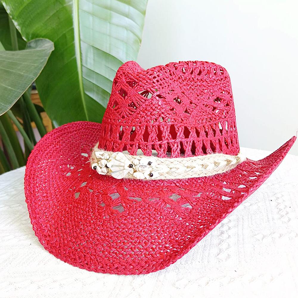 Cappello da cowboy in paglia da donna cappello da spiaggia cappello jazz con accessori da fornaio moda estate