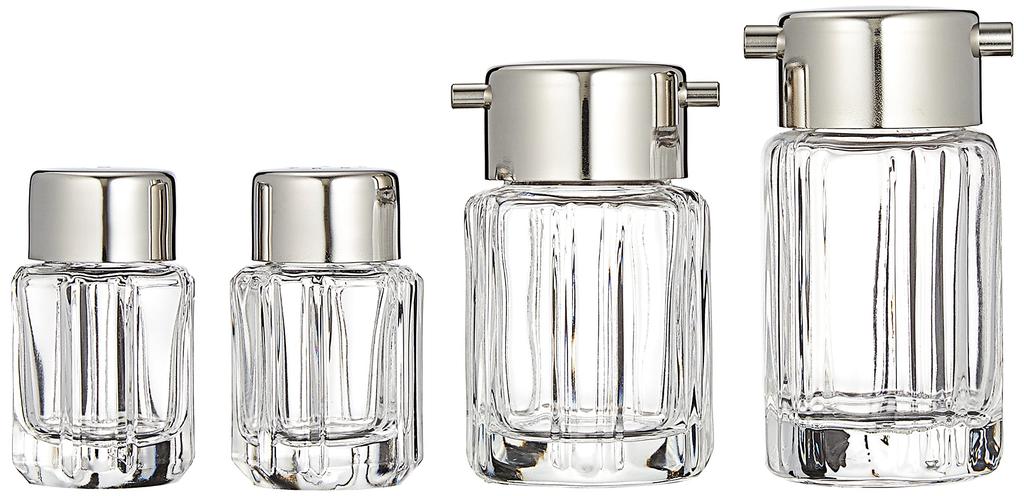 Emtaka 4-Piece Seasoning Container Set with Stainless Steel Lid, Commercial-Grade Caster Set, Round Tray, Glass, Made In Japan, ETK-4576