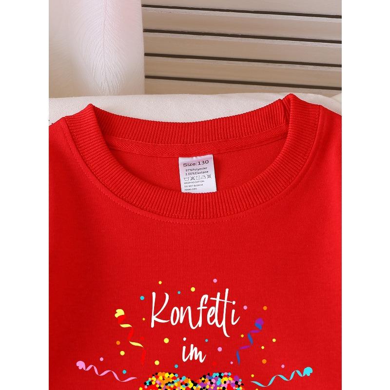European sizes Confetti Heart Celebration Girls' Crew Neck Sweatshirt, Autumn Winter Western Top, Long Sleeved Casual.