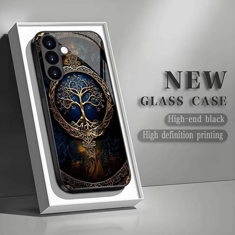 Tree of Life Tempered Glass Phone Case Suitable for Samsung Galaxy S26 S25 S24 S23 S22 S21 S20FE/Ultra/Plus Anti Drop Back Cover