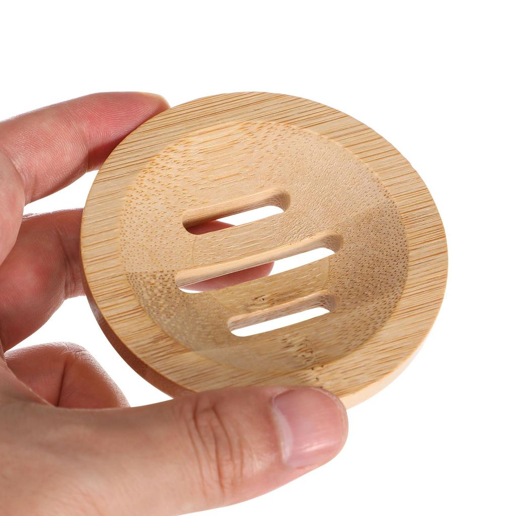 2 Pcs Bamboo Soap Box Eco Friendly Holder Stand Small Round Tray Drain Design Bathroom Kitchen Portable Soap Dish