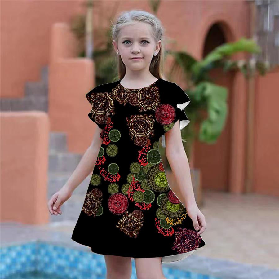 Girls Shining Beetle Print Dresses Kids Girl Party Dress Loose Fitting Loose Fitting Short Sleeved Skirt For Girls Over Four Years Old
