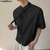 INCERUN Oversized Men Tie Neck Solid Color Buttons Casual Shirts