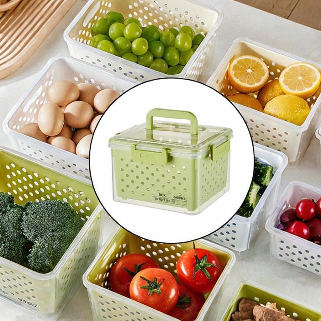 Fruktbehållare för Kylskåp Matförvaring Läckagesäker Lufttät med Sil Grönsak Färsk