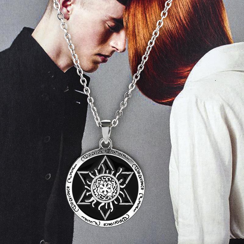 Hexagonal Star Lotus Necklace Hip Hop Street Trendy Men's Pendant Retro Titanium Steel Hexagram Star Necklace