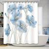 Elegant Blue Flower Pattern Shower Curtain Bathroom Decor Modern Design High-Quality Fabric Easy To Clean Rustproof Hooks