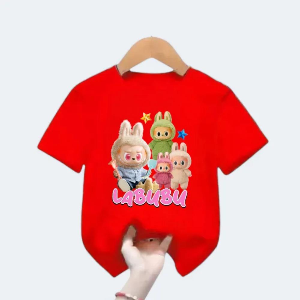 New Labubu Children's T-shirt with Various LABUBU Ugly and Cute Patterns for Girls Round Neck Short Sleeve Casual Versatile Clothing