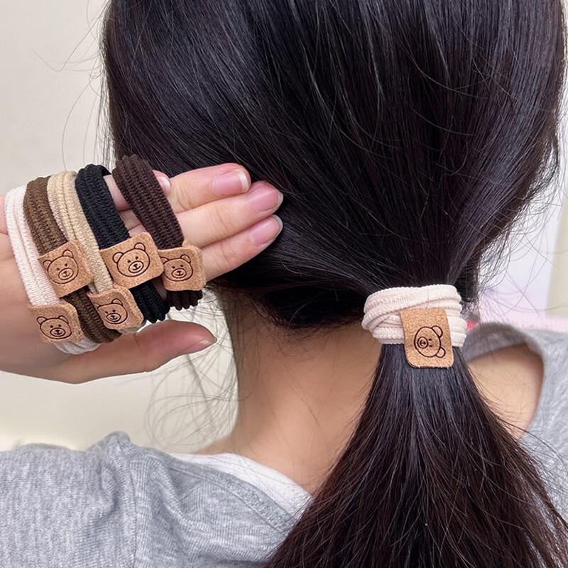 Jiaoxuefei Bear Head Hair Ties, Thick High-Elasticity Rubber Bands, 10 Pieces, Gray, Durable Hair Ties, Elastic Hair Bands for Wome