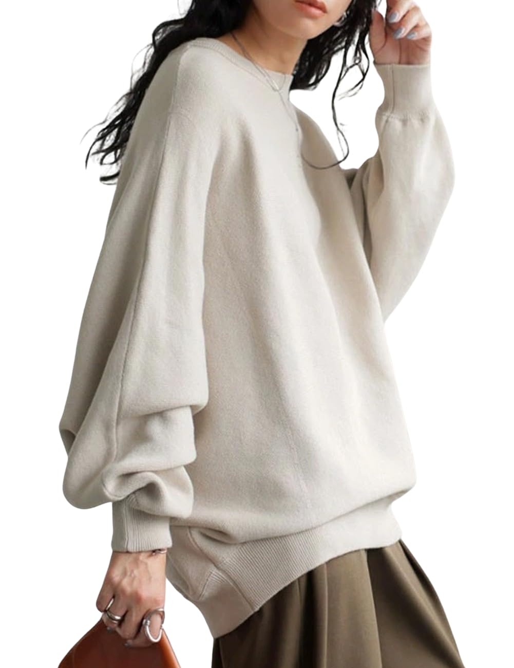 

antiqua Хлопковый трикотаж долман единый размер 01 Экрю Женский PN-00490