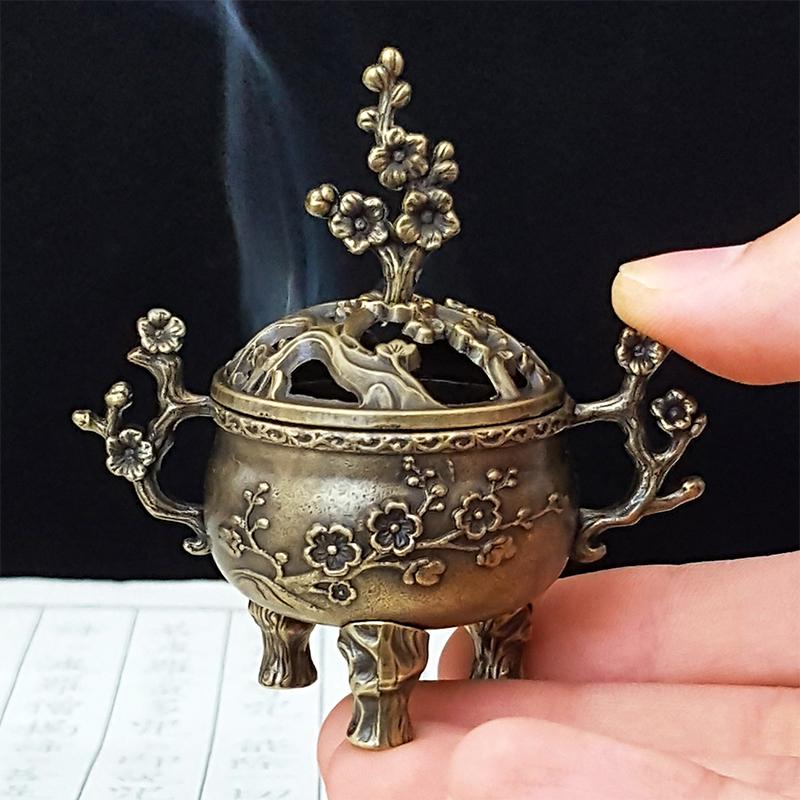 Mini Pflaumenblüten Glücks-Räuchergefäß Metall Lotus Räuchergefäß Schale Räucherstäbchenhalter mit Griff Yoga Meditation Heimdeko