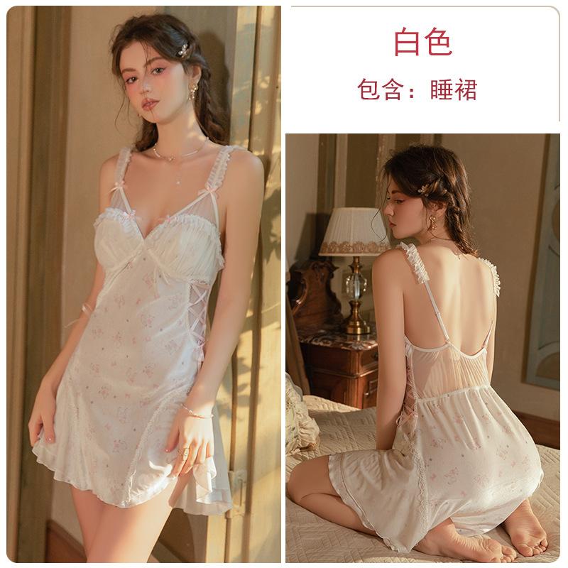 

Lingerie for Women Babydoll Chemise Sexy Lingerie Dress Nightgown Lace Dress Sleepwear Teddy Outfits for Women Bckless Nightgowns Ruffle Hem Nighty M