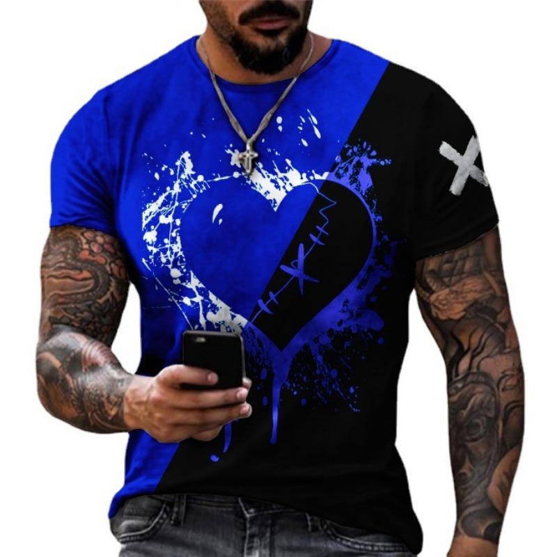 

Новая свободная повседневная мужская футболка с коротким рукавом и 3D-принтом в форме сердца 6XL