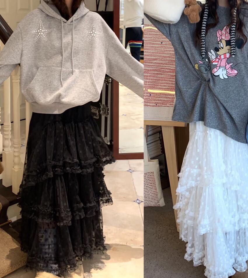 

Белая тяжелая промышленная кружевная юбка с асимметричным плетением, женское осеннее платье, высококачественная юбка-торт, большая длинная юбка-свитер one size fits all