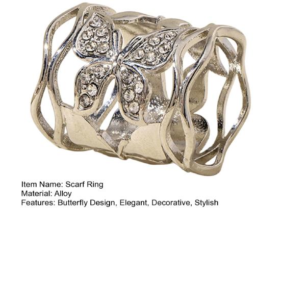 Butterfly Scarf Ring Hollow-out Ring, Rhinestone Holder, Elegant Design Clip Slide for Women Shirts Neckerchiefs Shawls Silk Scarves Stylish