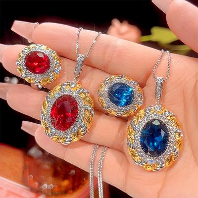 Schmucksimulation Roter Korund Blauer Spinell Schmuck Retro Gebürstetes Set 12 * 16-10 * 12