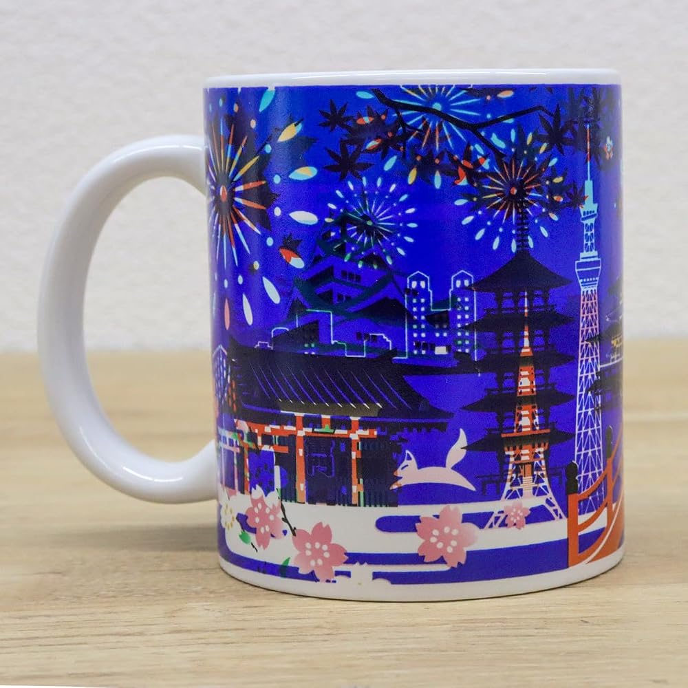 Castle Enterprise Color Changing Mug - Japanese Scenery Mount Fuji, Maiko, Cherry Blossoms, Five-Story Pagoda