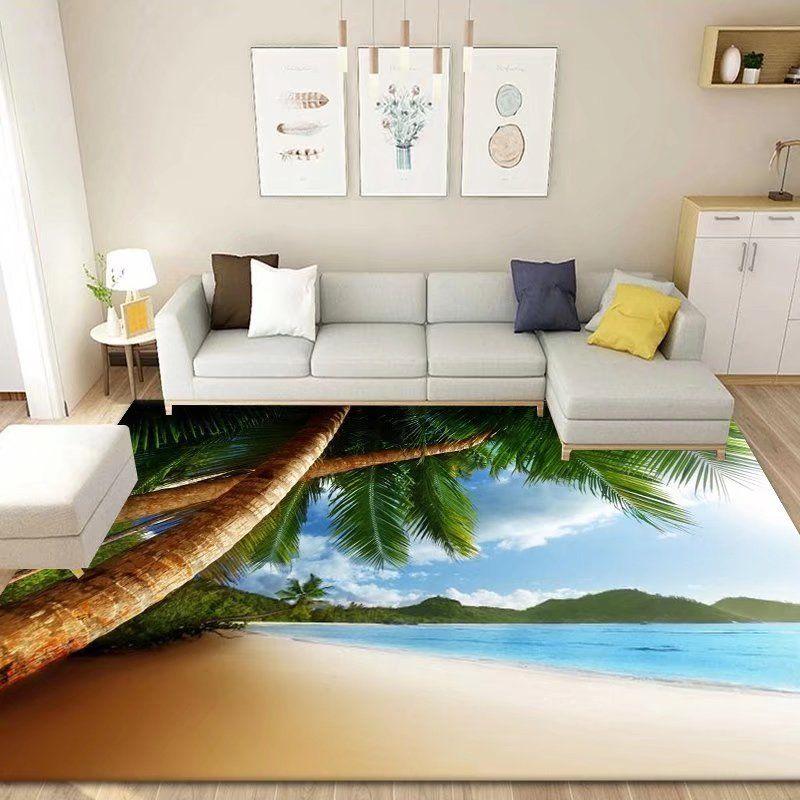 3D Floor Mat Rugs Kitchen Beach Waves Runner Carpet Kitchen Washable Non-slip Living Room Carpet Marine Bath Mat Absorbent