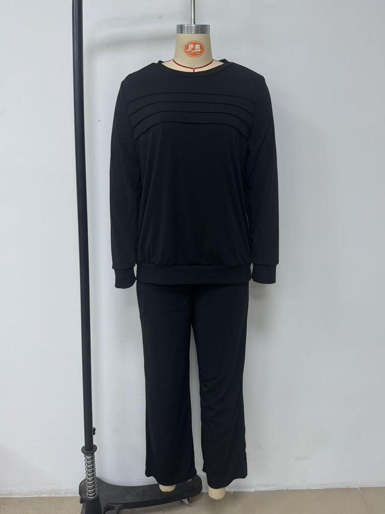 2025 Women's Set: Long Sleeve, Elastic Waist, Wide Leg Pants - Autumn/Winter Casual Wear