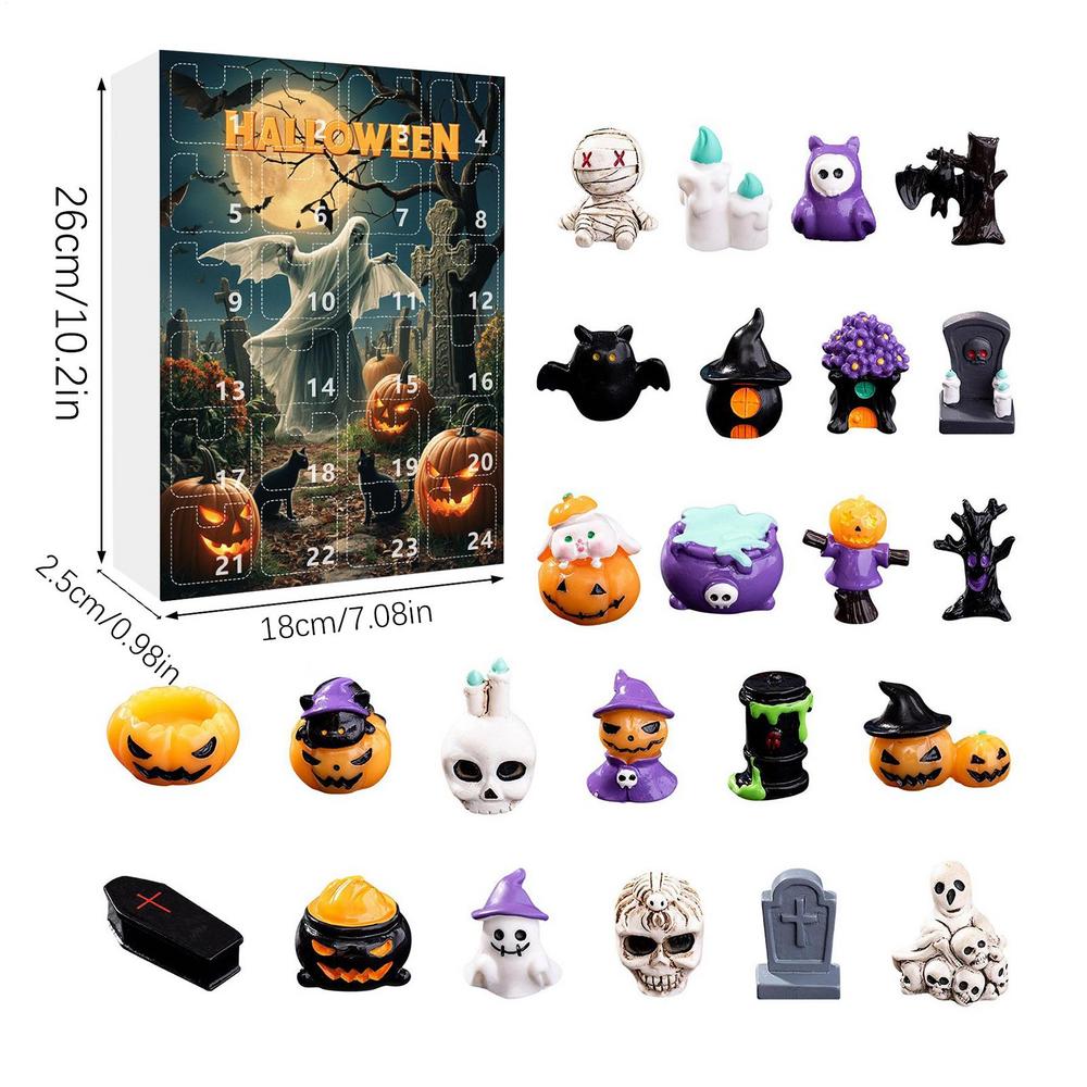 Halloween Advent Calendar 24pcs Pumpkins Skulls Halloween Collectibles Creepy Statues Halloween Horror Advent Gift Box For Desk