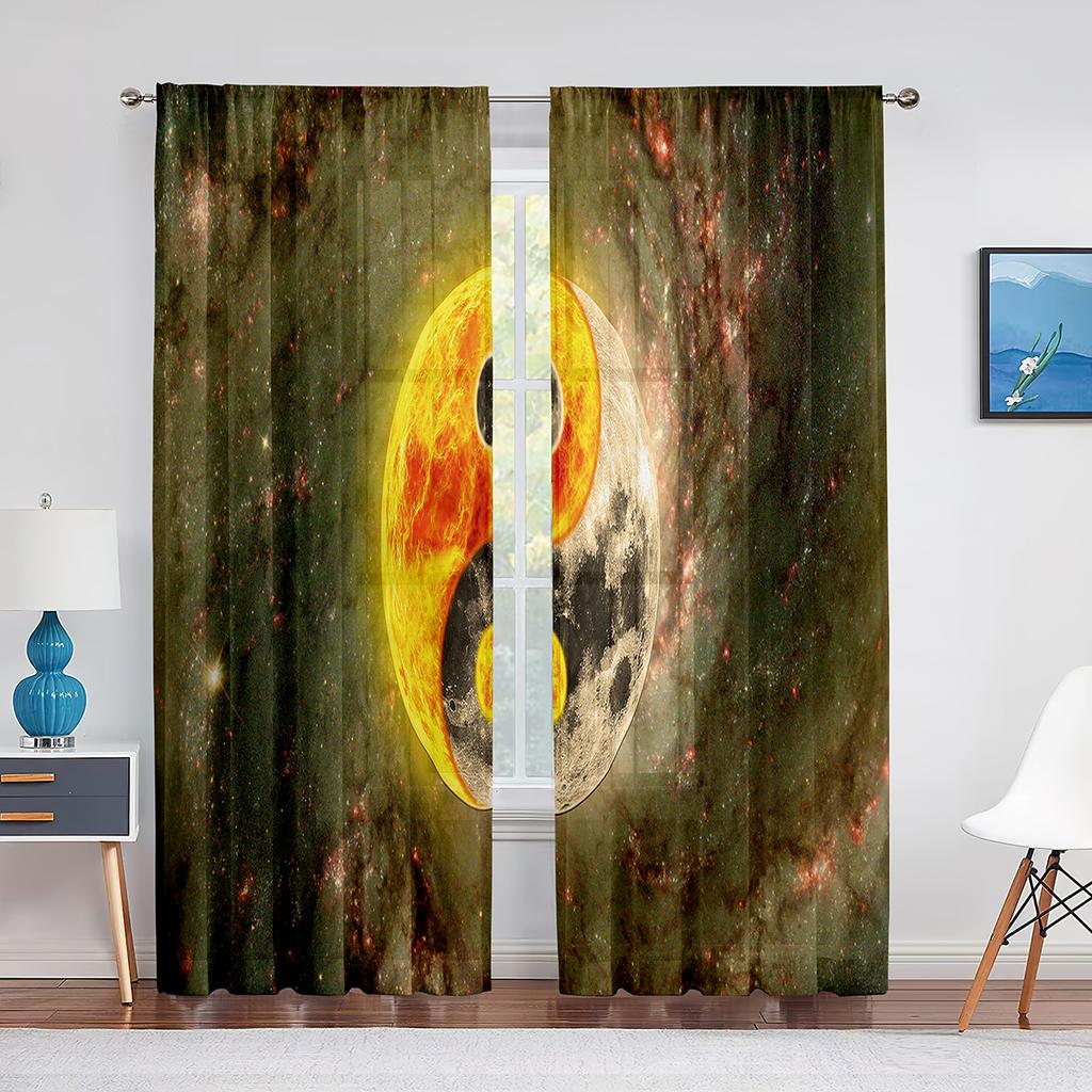 Yin Yang Trippy Psychedelic Art Tulle Voile Curtains for Bedroom Window Decor Living Room Sheer Curtains Blinds Organza Drapes