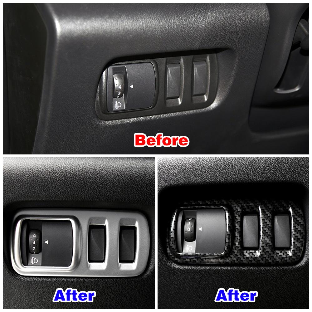 For Renault Kadjar 2015-2019 Head Lights Lamp Switch Button Decoration Cover Trim Carbon Fiber Silver Printed Interior Styling