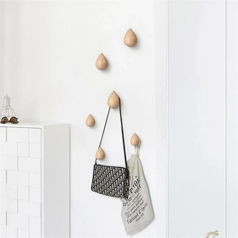 Wall Mounted Coat Hook Natural Wood Clothes Hanger Decorative Key Holder Hat Scarf Handbag Storage Hanger Bathroom Rack