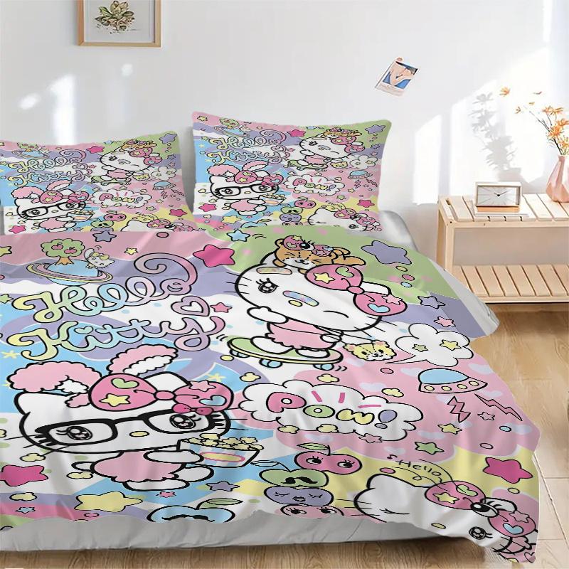 

3 шт. Цветной Комплект Постельного Белья с Принтом Hello Kitty, Мягкий и Удобный Пододеяльник для Спальни, Гостевой Комнаты (Не включено).W019 135x200cm