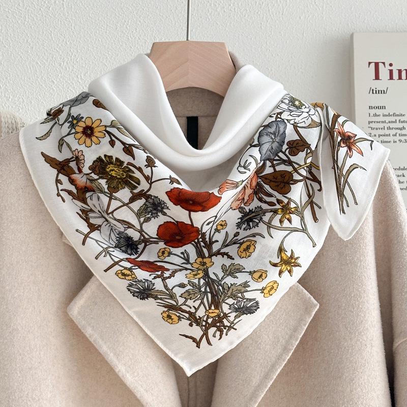 Women's French Red Cotton Silk Blend Scarf – 70CM Neck and Headscarf, Spring/Autumn Fashion Accessory
