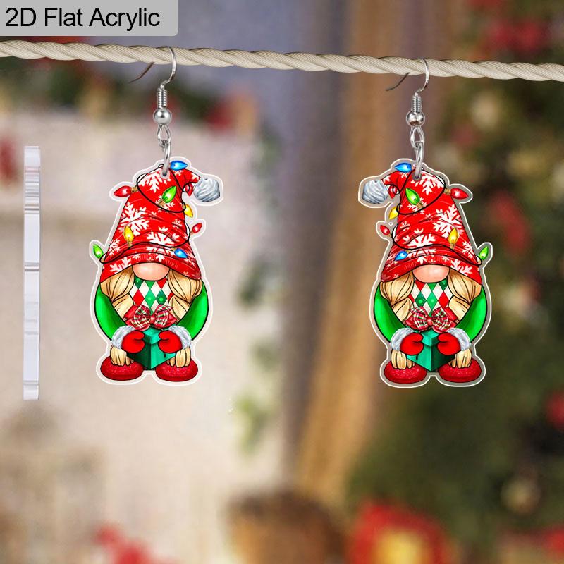 2D Flat Christmas Earrings Gnome Earrings for Women Cute Cartoon Dwarf Acrylic Drop Dangle Earrings Holiday Party Costume Jewelry