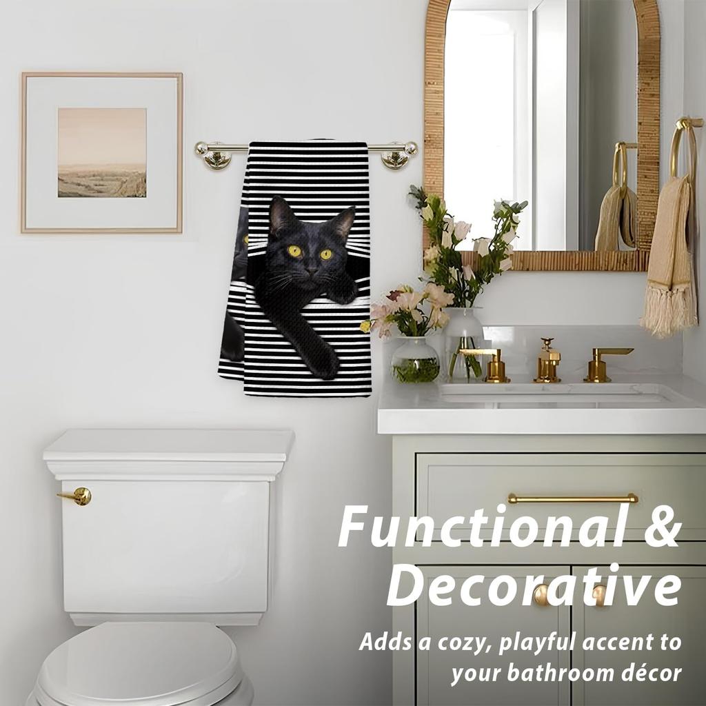 Black Cat Kitchen Dish Towels, Cat Lovers Mom Dad Lady Gifts Decorative Hand Towels for Bathroom Kitchen, Pet Lover Gifts, 16x24 Inch