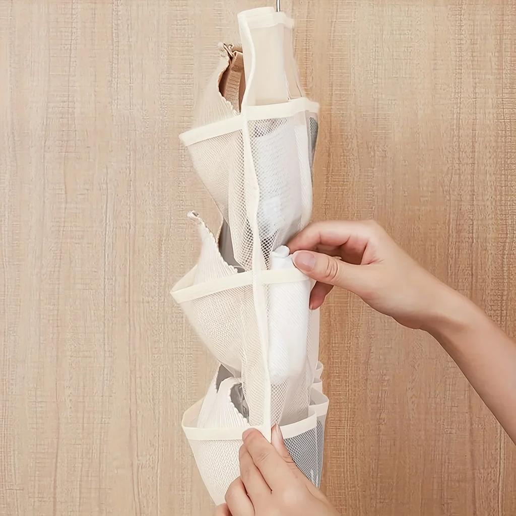 2-sided Hanging Storage Bag Underwear Socks Bras Home Use Wardrobe Hanging Bag Pink Beige Modern Simple Style