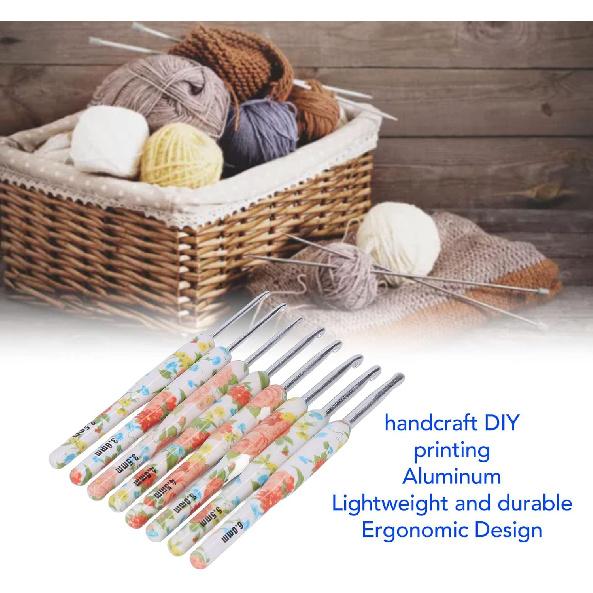8Pcs Crochet Hook Set, Ergonomic Soft Grip Crochet Handles Yarn Knitting Needles for Arthritic Hand (Yellow Small Flower)