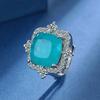 925 Sterling Silver Fashion Luxury Sea Blue Zircon Ring Earrings Necklace Set Birthday Party Anniversary Gift