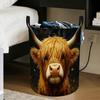 1pc Scottish Highland Cow Print Laundry Basket - Large Foldable Hamper with Sturdy Frame Suitable for Apartments, Dorms,, Room - Space-Saving Storage 