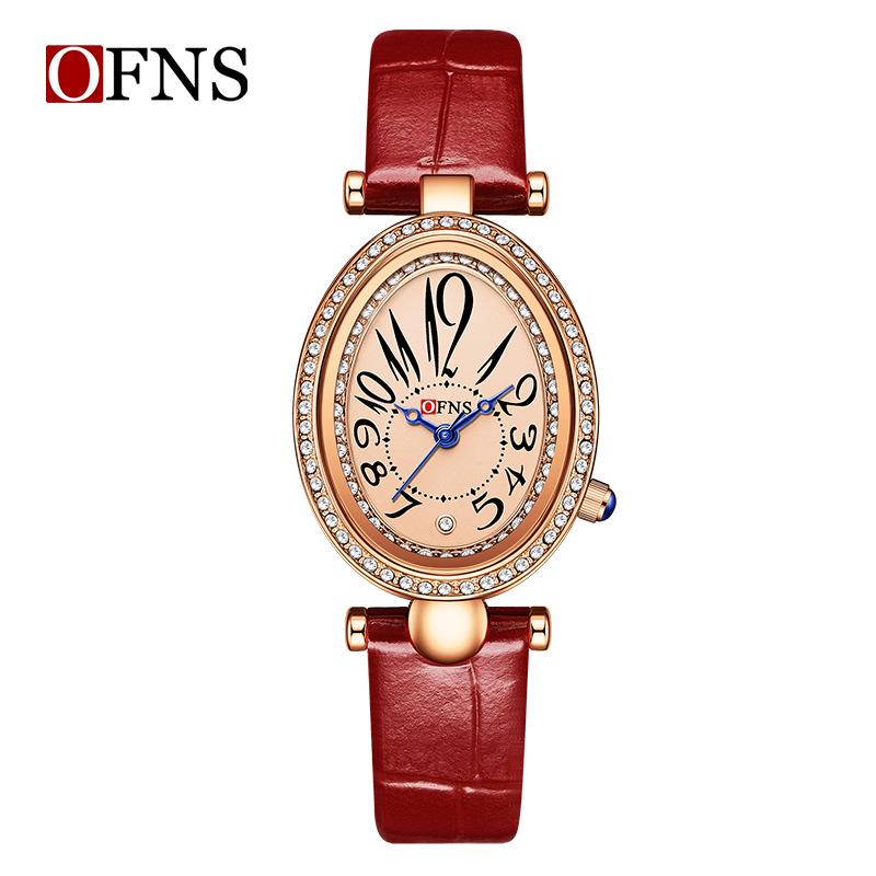 OFNS Elegant Egg-Shaped Women s Quartz Wristwatch – Diamond Inlaid, Light Luxury Fashion with High-End Design Sense