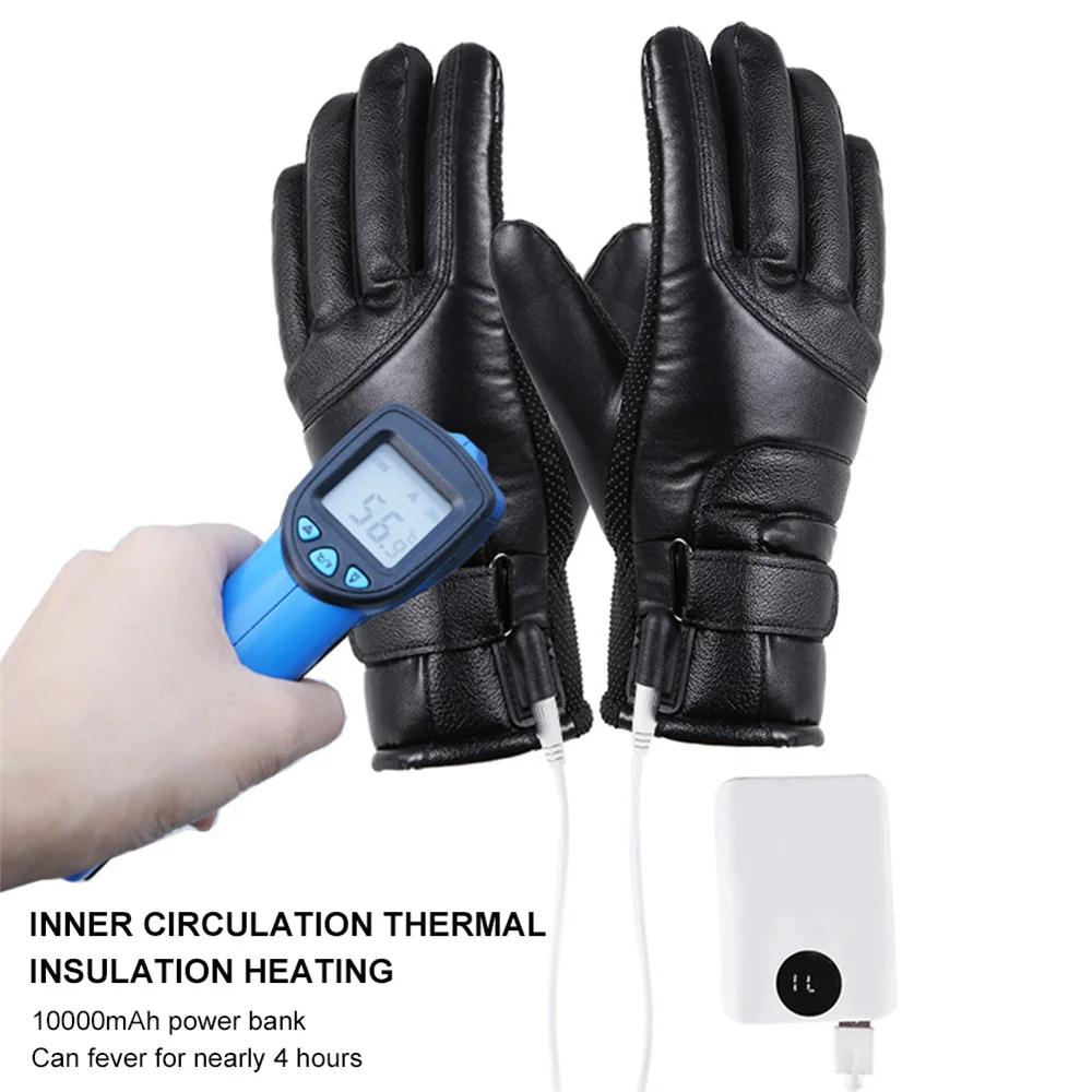 Electric Heated Gloves Rechargeable USB Hand Warmer Heating Gloves Winter Motorcycle Thermal Touch Screen Bike Gloves Water Repellent