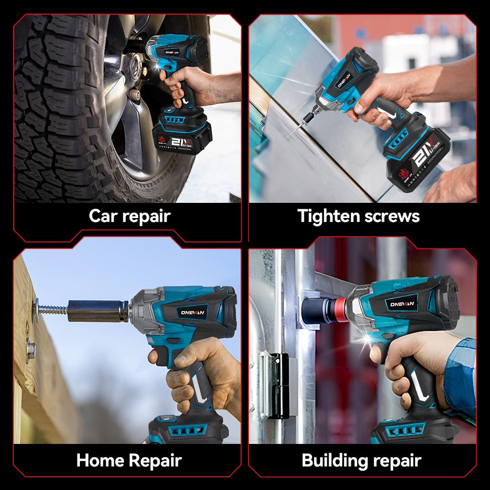 ONEVAN Brushless Electric Impact Wrench 1/2 Inch Cordless Hexs Socket Kit 3 In 1 Screwdriver Tool For Makita 18V Battery