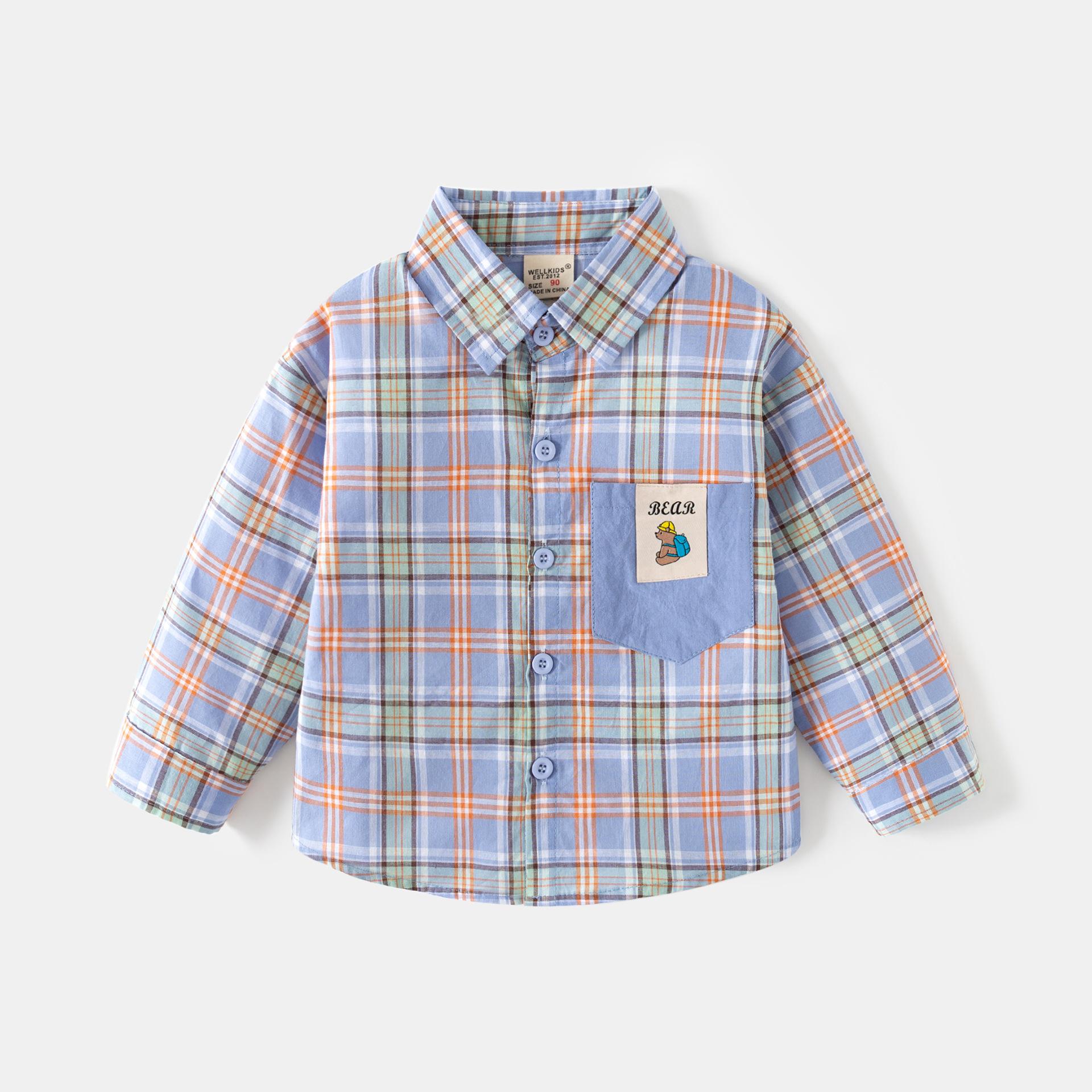 

Рубашка в клетку из чистого хлопка для мальчиков, новая осенняя одежда, детская одежда на весну и осень, детская рубашка с длинными рукавами для малышей, прилив 130cm