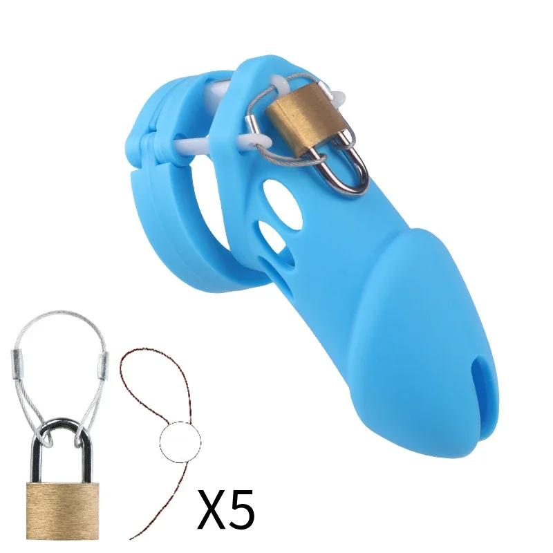 Silicone Chastity Cage Male Cock Lock With 5 Sizes Penis Ring Chastity Belt Sextoys For Men Stretcher BDSM Gay Sex Shop