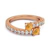 Citrine Double Bypass White Accent Design Ring - 925 Sterling Silver Rose Gold Vermeil
