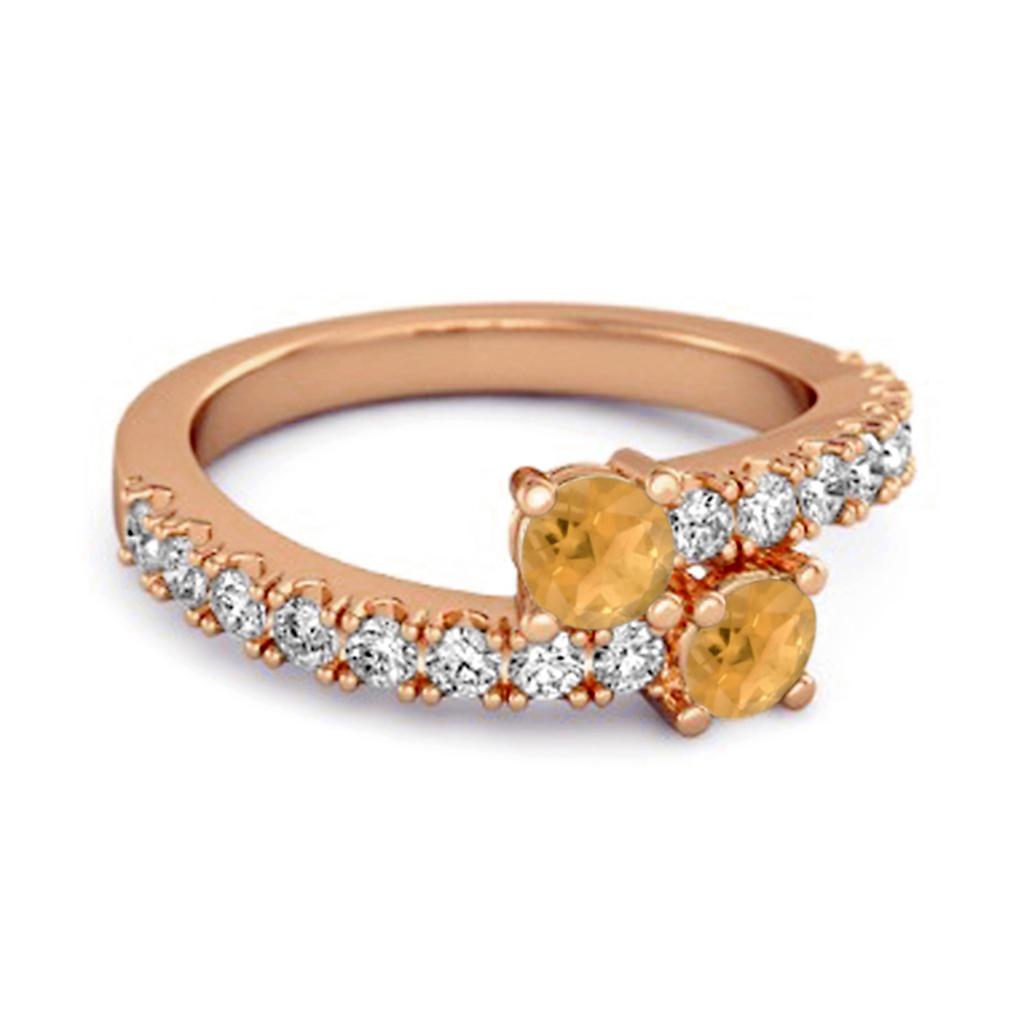 Citrine Double Bypass White Accent Design Ring - 925 Sterling Silver Rose Gold Vermeil