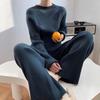 2025 Spring Elegant Solid Color Knit Sweater & Wide-Leg Pants Two-Piece Set for Women
