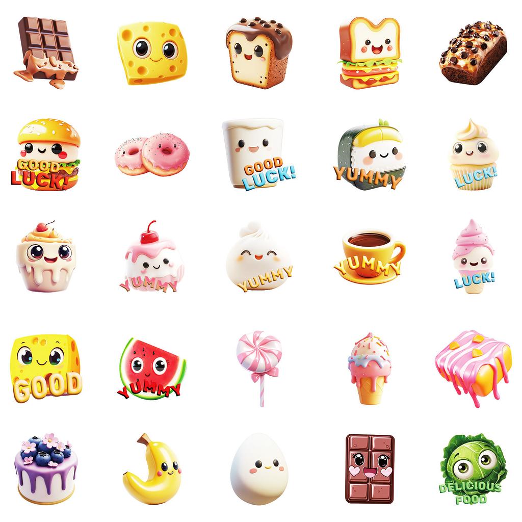 Neue 50 Lustige 3D Anthropomorphe Köstliche Lebensmittel Dekorative Aufkleber Kreativer Ausdruck Burger Wasserdichte Aufkleber