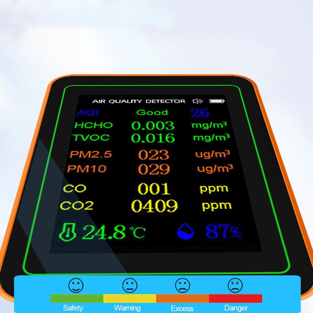 10 In 1 Air Quality Monitor Formaldehyde Temperature Humidity AQI Tester with Alarm Formaldehyde CO2 Detector for Indoor/Outdoor