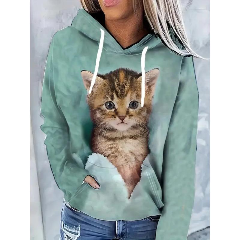 Autumn Funny Cat 3D Printed Hoodies Fashionable Casual Sports Long Sleeved Men's Hooded Sweatshirts