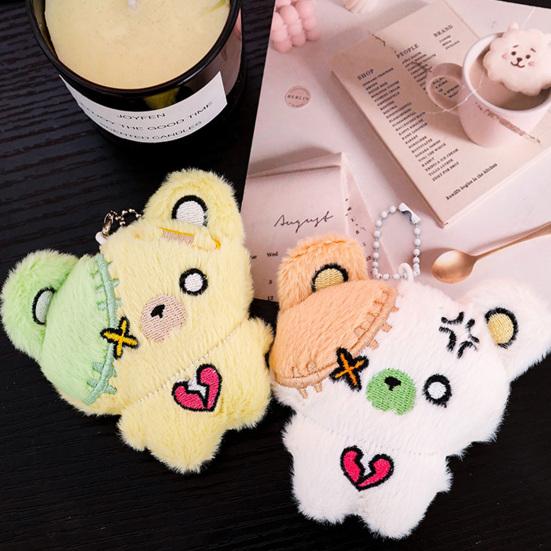 Schlüsselanhänger Quietschender Plüschbär Anhänger Weiches Stressabbau-Spielzeug Buntes Patchwork-Design Puppe Schlüsselring Tasche Schlüssel Dekoration