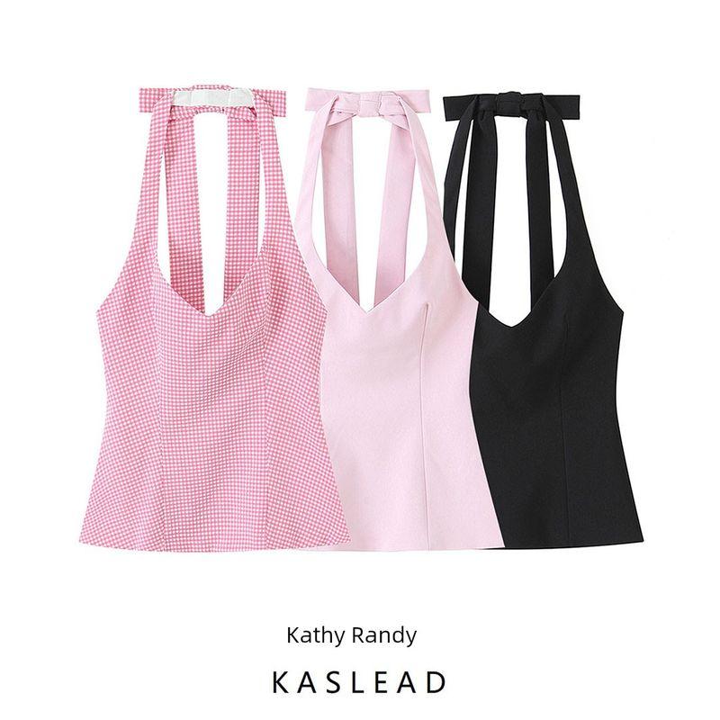 Kaslead New Women clothes Western Style Fashion Back Bow Neck Collar Top 7966889