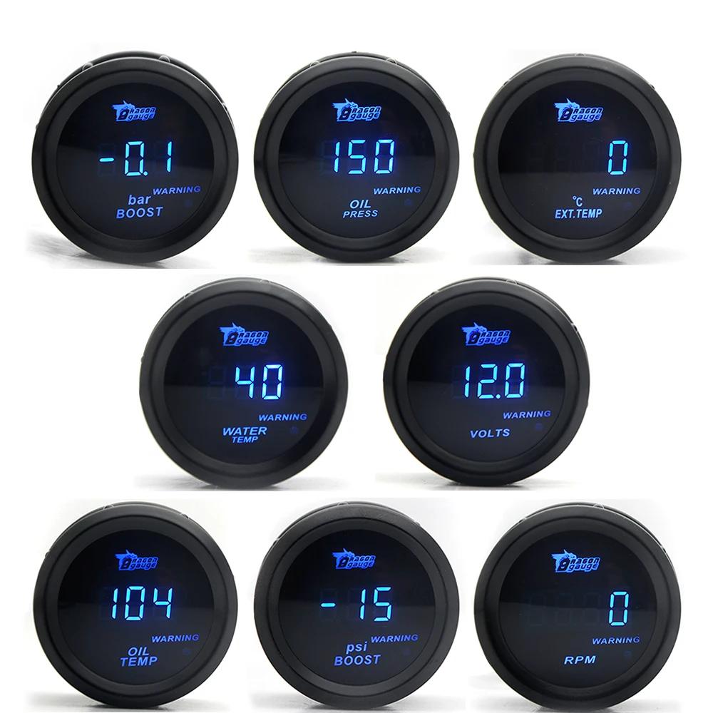 Manometro Digitale Turbo Boost per Auto 2" 52mm PSI BAR Temperatura Acqua Temperatura Olio Manometro Pressione Olio Voltmetro EGT Contagiri RPM